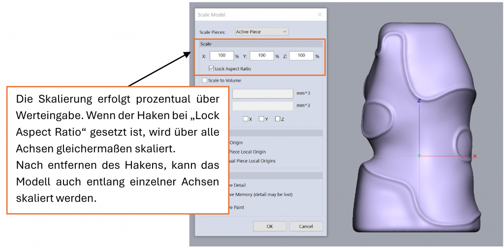 Skalierung einer Zweckform über die Funktion "Scale Model" in Geomagic Freeform