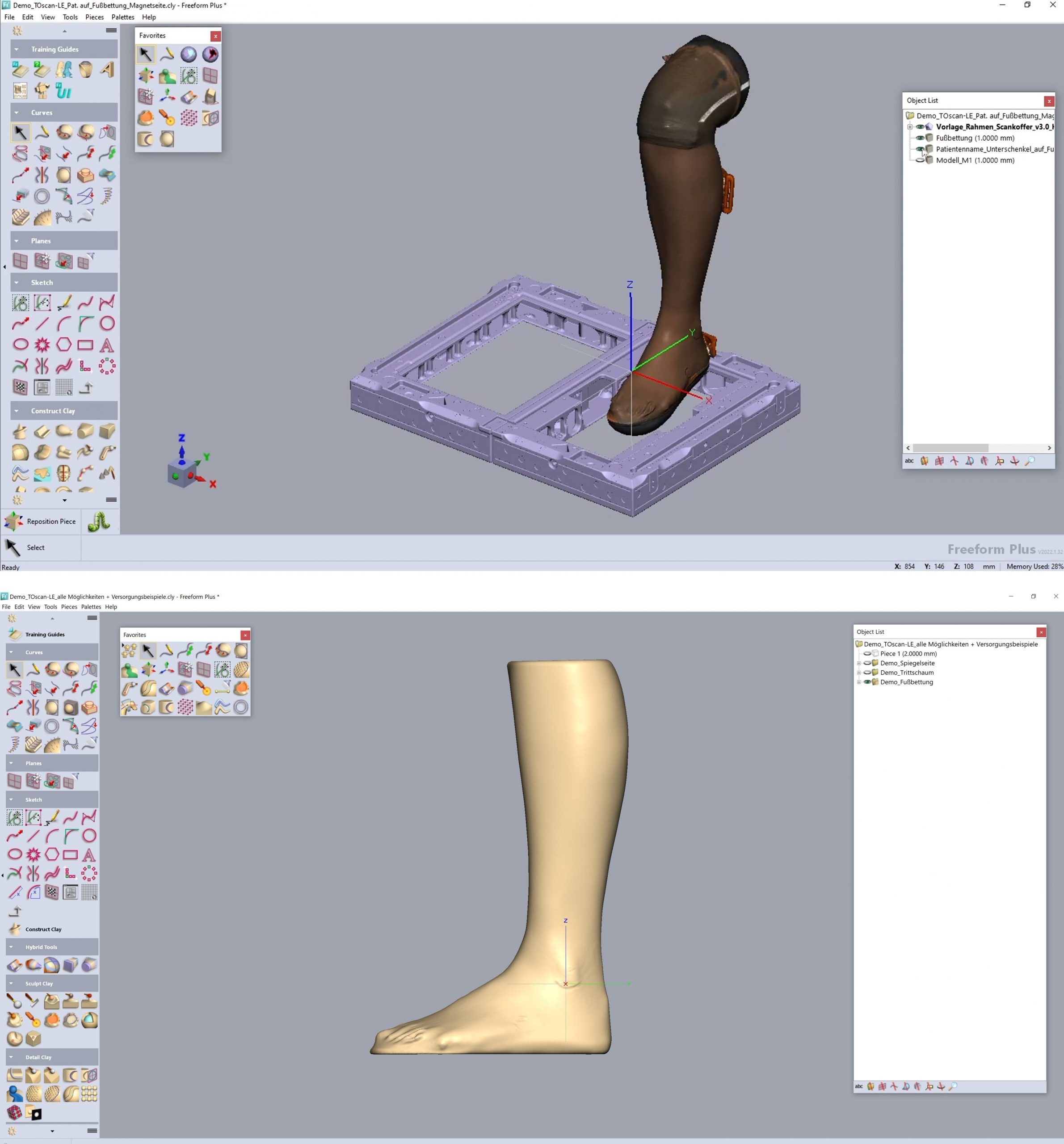 Importierter und modellierter Unterschenkel in Geomagic Freeform