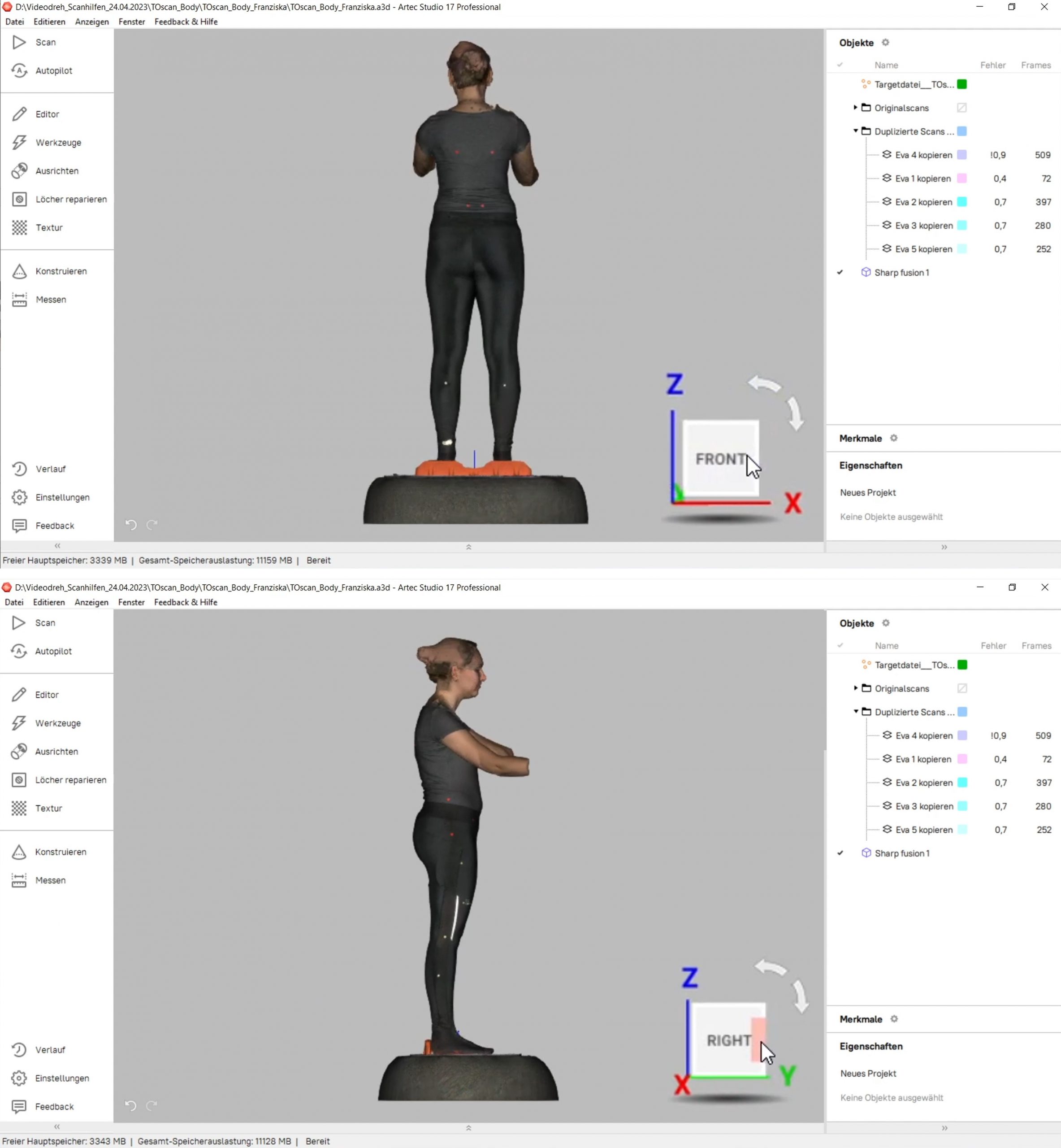 Fusionierter Rumpf-3D-Scan in der Software Artec Studio